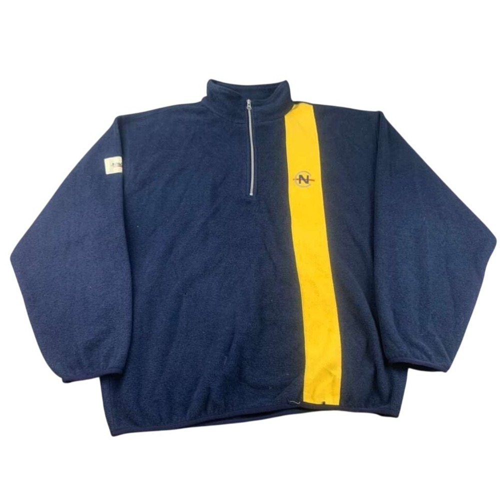 Vintage Nautica Competition Fleece Pullover Men XXL Navy Blue Yellow Made USA‎